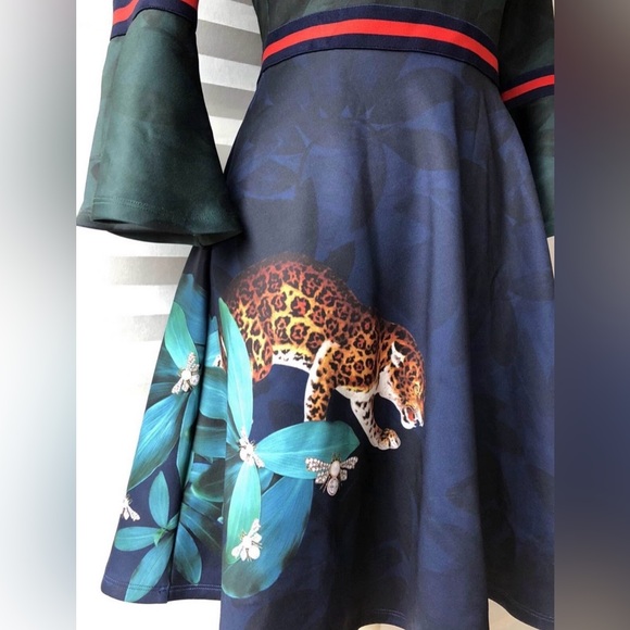 Ted Baker Dress with Leopard Detail in Dark Blue and Black - Picture 2 of 9